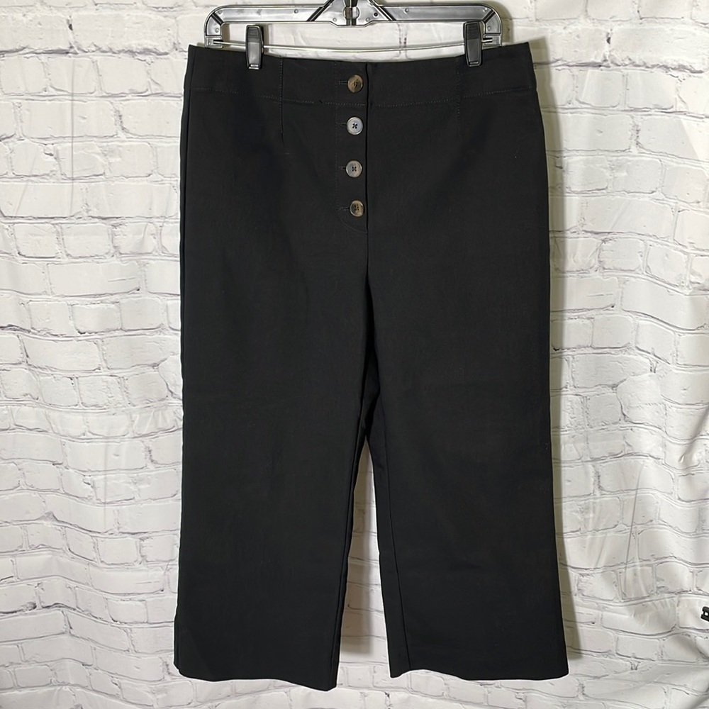 LOFT Black Cropped Ankle Pants with Front Button Detail